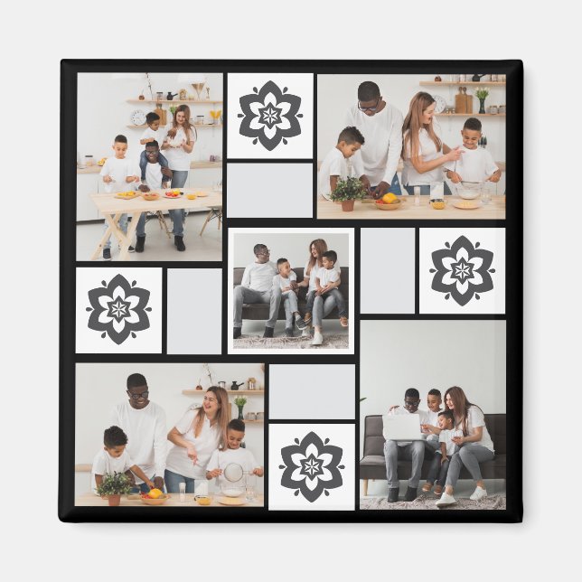 Íman Colagem de Fotografias com design Floral 5 (Frente)