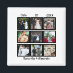 Íman Colagem de Fotografias do Aniversário de Casamento<br><div class="desc">Colagem de Fotos do Aniversário Moderno de Casamento Personalizado 9. Personalize este presente de aniversário para ele,  presente de casamento,  presente de Colagem de Aniversário,  presente de colagem personalizada,  presente de foto de casamento personalizado com 9 fotos,  datas de casamento e nome dos casais.</div>