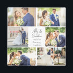 Íman Colagem de Fotografias do Casal Casado Elegante Re<br><div class="desc">Este belo e novo presente de magneta de manutenção de casal apresenta um layout clássico de 6 fotos de casamento em um fundo branco com os nomes de casais casados,  localização e data. Uma maravilhosa foto comemorativa presente para sua esposa ou marido para tesourar para sempre.</div>
