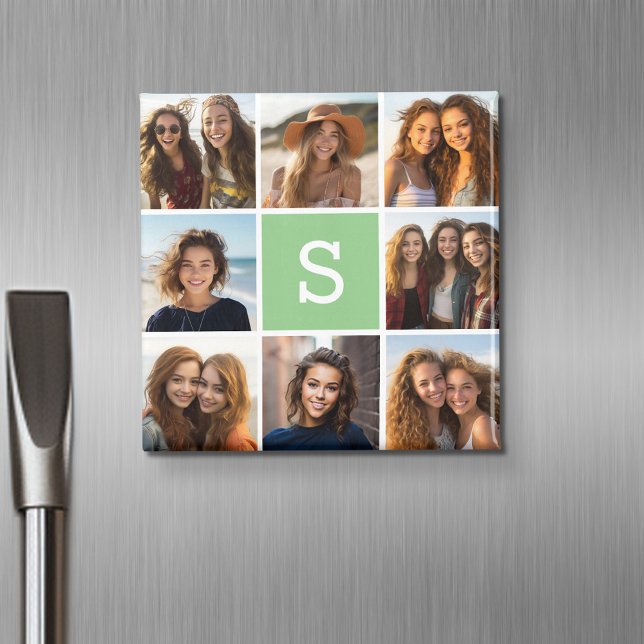 Íman Colagem de Fotografias Monograma Personalizado, Po (Personalized fridge magnet with photos and custom text)