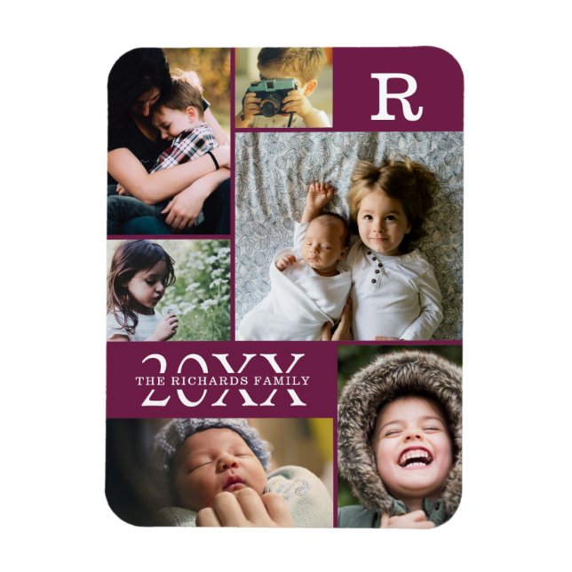 Íman Colagem de Fotos 6 da Família de Burgundy Moderna (Vertical)