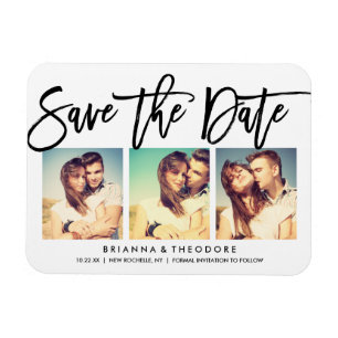 Íman Colagem de Fotos Chic para Save The Date com Letre