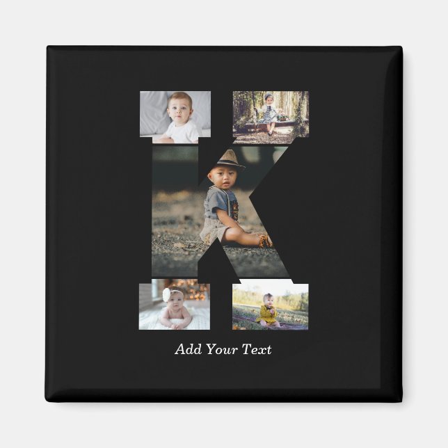 Íman Colagem de Fotos com Letra K em Preto e Branco (Frente)