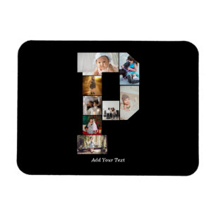 Íman Colagem de Fotos com Letra P em Preto e Branco