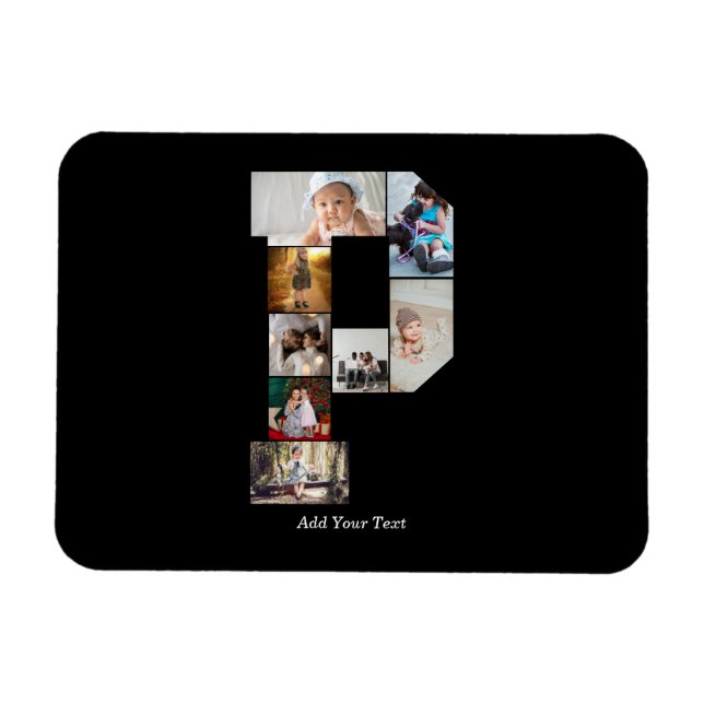 Íman Colagem de Fotos com Letra P em Preto e Branco (Horizontal)
