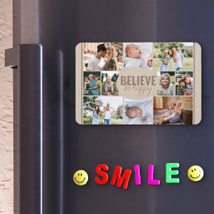 Íman Colagem de Fotos da Família e Citação Feliz Bege N