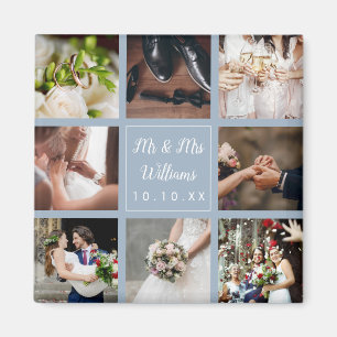 Íman Colagem de Fotos de Casamento Azul Empoeirado Obri