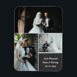 Íman Colagem De Fotos De Casamento Elegante Com Nomes P<br><div class="desc">Celebre seu dia especial com este elegante e personalizável ímã fotográfico de casamento. Apresentando um belo layout de colagem de 3 fotos e texto editável para nomes, data de casamento e mensagem, este ímã de manutenção faz o favor perfeito para o casamento, obrigado que você oferece ou lembrança para convidados...</div>