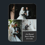 Íman Colagem De Fotos De Casamento Elegante Com Nomes P<br><div class="desc">Celebre seu dia especial com este elegante e personalizável ímã fotográfico de casamento. Apresentando um belo layout de colagem de 3 fotos e texto editável para nomes, data de casamento e mensagem, este ímã de manutenção faz o favor perfeito para o casamento, obrigado que você oferece ou lembrança para convidados...</div>