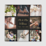 Íman Colagem De Fotos De Casamento Preto E Dourado<br><div class="desc">Personalize com suas oito fotos favoritas de casamento,  nome e data especial para criar uma colagem de fotos,  memória e presente únicos. Um bom tesouro! Projetado por Thisnotme©</div>