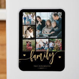 Íman colagem de fotos de família 6 preto dourado script