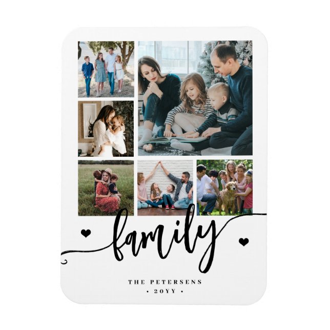 Íman colagem de fotos de família 6 preto e branco scrip (Vertical)