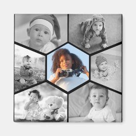 Íman Colagem de Fotos de Hexágono Preto e Branco