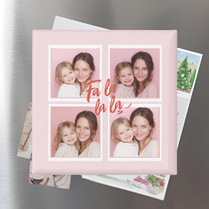 Íman Colagem de Fotos de Natal Moderna Rosa Fa La La