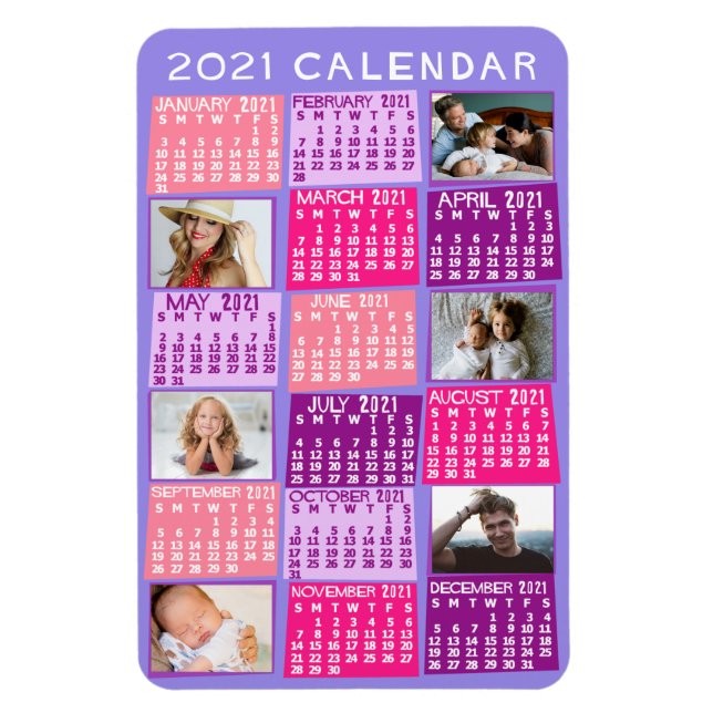 Íman Colagem de Fotos do Mod do Calendário Mensal 2021  (Vertical)