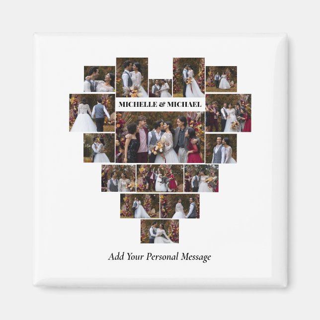 Íman Colagem de Fotos em Forma de Coração com design (Frente)