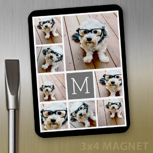 Íman Colagem de Fotos em Preto e Cinza 8 - com monogram