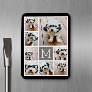 Íman Colagem de Fotos em Preto e Cinza 8 - com monogram