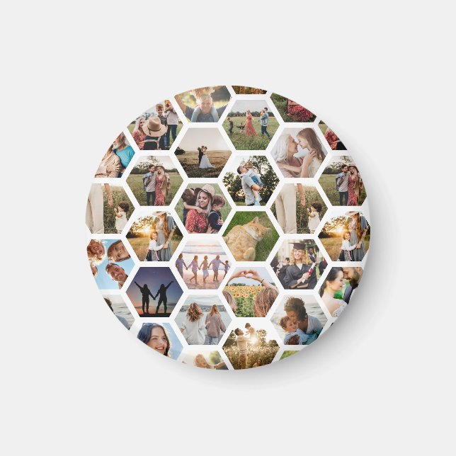 Íman Colagem de Fotos Geométrica do Hexágono (Frente)
