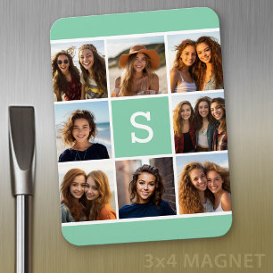 Íman Colagem de Fotos Monograma Personalizado Verde Men