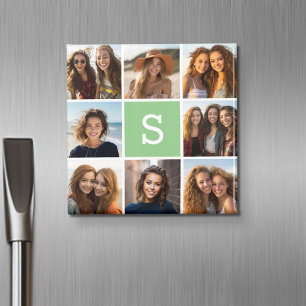 Íman Colagem de Fotos Monograma Personalizado Verde Men