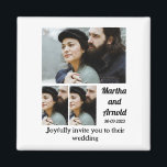 Íman Colagem de Fotos Personalizada do Convite de Casam<br><div class="desc">Colagem de Fotos personalizada de Convite de Casamento 3. Faça um convite de casamento único com suas fotos e mude os nomes e a data usando esta modelo para o casamento.</div>