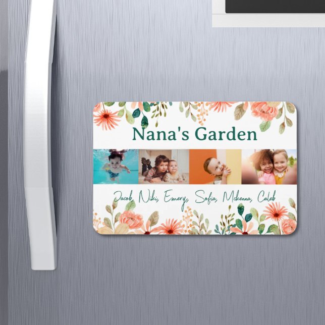 Íman Colagem de Fotos Personalizada Nana Grandma's Gard (Personalized Photo Collage Nana Grandma's Garden Magnet)