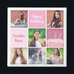 Íman Colagem de fotos rosa Festa de aniversário persona<br><div class="desc">A festa de aniversário personalizada bonito de mulheres favorece ímãs com uma colagem de 6 fotos de uma jovem ou adolescente com seu nome nos quadrados cor-de-rosa bonitos perto de um belo bolo de aniversário. Imagem de aniversário feliz feminina personalizada.</div>