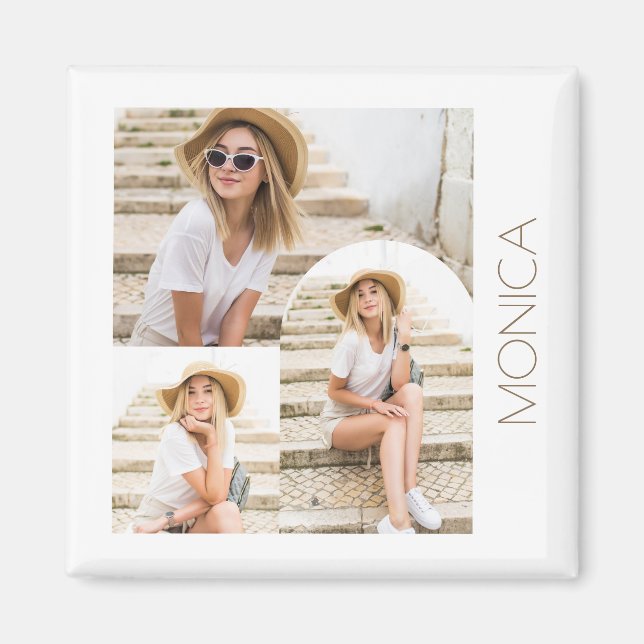 Íman Colagem de Fotos Simples e Moderna com Nome (Frente)