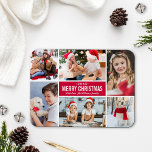 Íman Colagem de Fotos Vermelhas de Natal Moderno<br><div class="desc">Um cartão de Natal simples e moderno apresenta seis (6) fotos e um cartões de natal personalizado. As cores vermelho e branco da cereja podem ser personalizadas.</div>