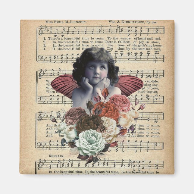Íman Colagem de Garota Vintage Cherub (Frente)