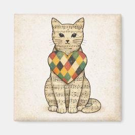 Íman Colagem de Gato Musical com Coração de Harlequim
