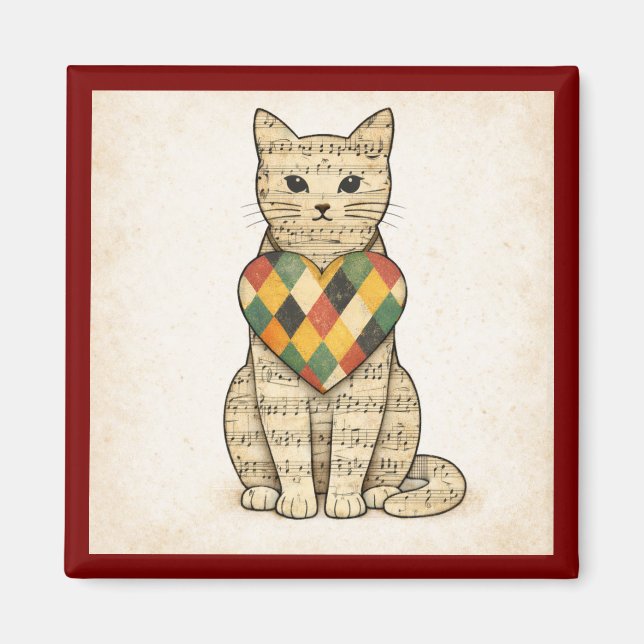 Íman Colagem de Gato Musical com Ímã de Coração de Harl (Frente)