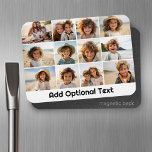 Íman Colagem de Grade de Fotos 12 - Branco - Tipo de Mo<br><div class="desc">Uma grade de fotos simples com 3 linhas e 4 colunas de fotos. 6 Fotos são quadradas e as 6 fotos restantes são horizontal/paisagem. O design é moderno e mínimo e inclui uma fonte simples e retrorreflectora para adicionar texto na parte inferior. Faça ímãs de férias personalizados ou um presente...</div>