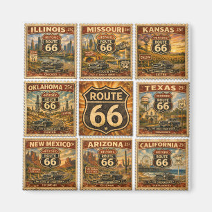 Íman Colagem de selo estadual da Rota 66 Vintage Americ