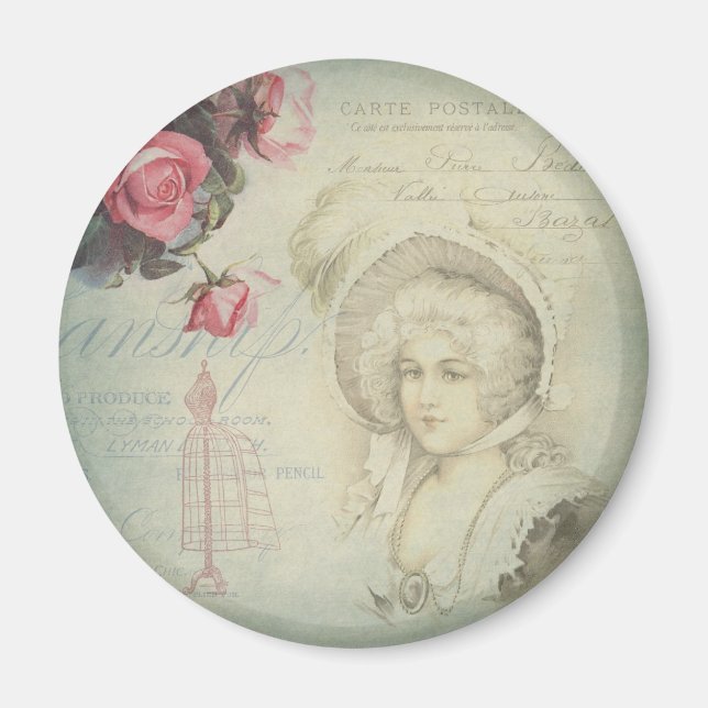 Íman Colagem de Vintage de Rosas Rosa Rosa-Rosa-Rosa-Ro (Frente)