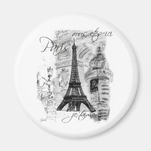 Íman Colagem em Cena Francesa em Torre Eiffel de Paris