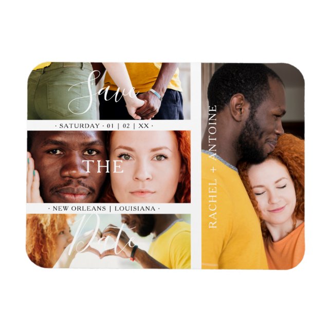 Íman Colagem Romântica de Fotos do Noivado de Casamento (Horizontal)