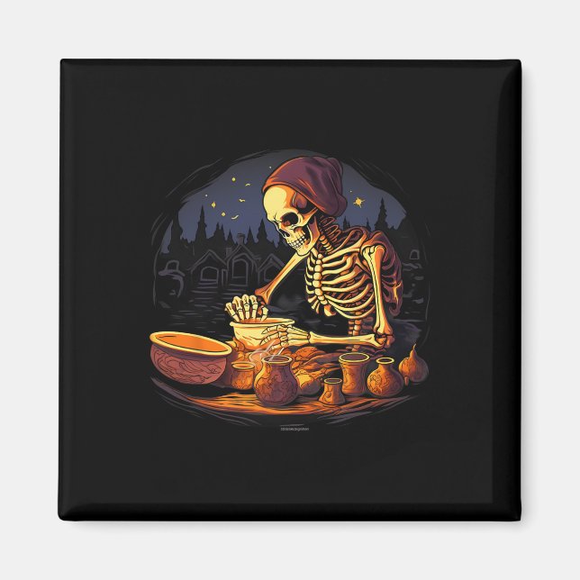 Íman Coletor de Potência de Clay Skeleton de Halloween (Frente)