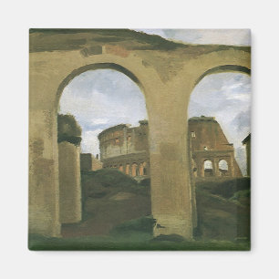 Íman Coliseu visto através das arcadas em Roma, Itália