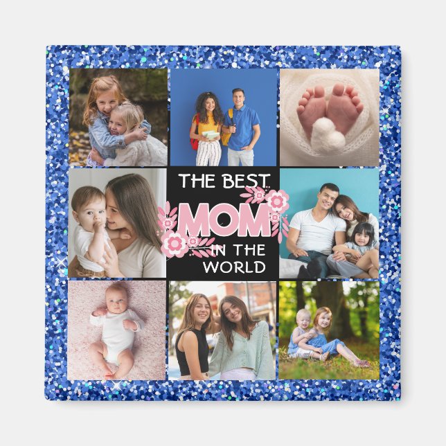 Íman Collage Photo Pink Melhor Mãe Em Um Presente Único (Frente)