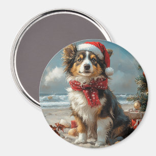 Íman Collie Dog Christmas Vintage Beach
