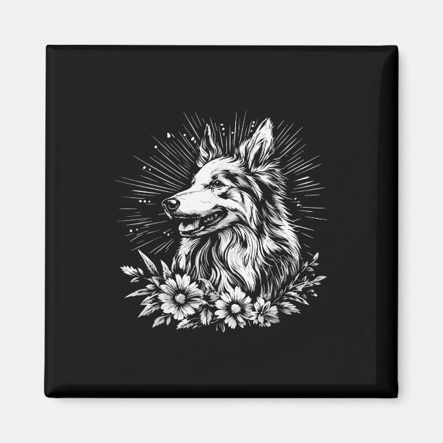 Íman Collie Dog Lover Estilo Retro Tatuagem (Frente)