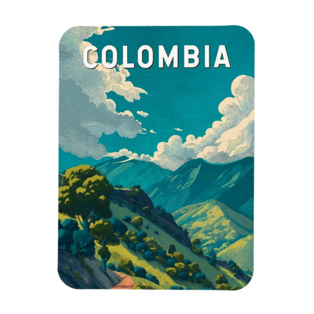 Íman Colombia Illustration Travel Art Vintage (Vertical)