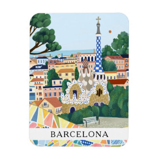 Íman Coloração em Aquarela Retro de Barcelona Espanha V