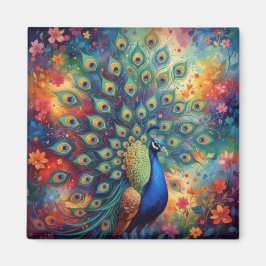 Íman Colorful Peacock Feathers and Flowers