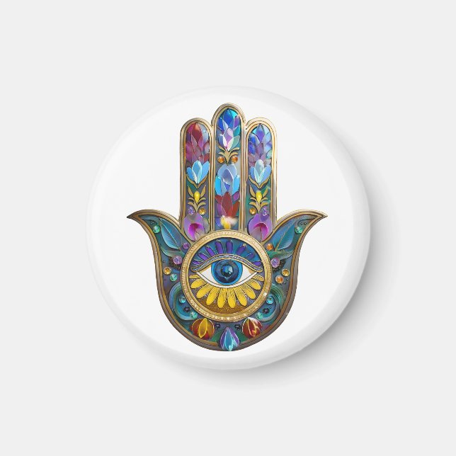 Íman Colorful Petals Leaves Hamsa Sapphire Third Eye (Frente)
