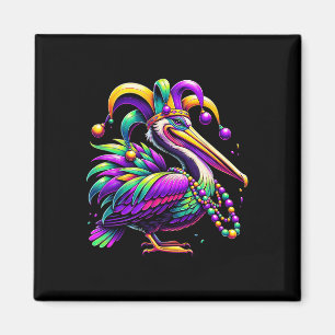 Íman Colorida Mardi Gras Pelican Louisiana Jester Hat B