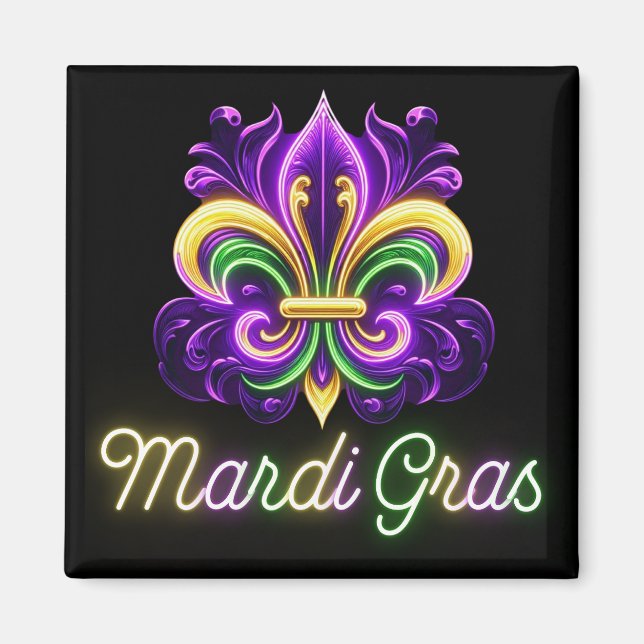 Íman Colorida Neon Mardi Gras Fleur de lis (Frente)