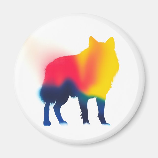 Íman Colorida Paint Wolf Silhouette Round (Frente)